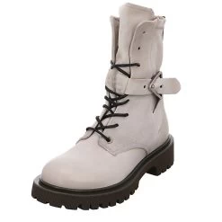 A.S.98 Damen Stiefeletten Schuhe Schnürboots Elegant Freizeit Glattleder Uni Schnürstiefeletten - Hellgrau