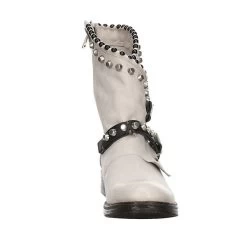 A.S.98 Damen Stiefel Schuhe Boots Elegant Freizeit Nieten Glattleder Uni Klassische Stiefel - Hellgrau -Schuh Verkauf 27202346 03